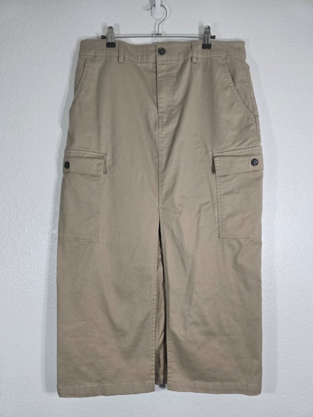 Jason Wu Cargo Maxi Skirt Women Large Tan Khaki Pockets Slit Casual Urban